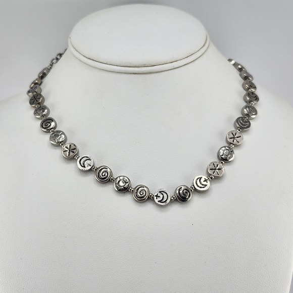 Silver Tone Celestial Symbol Round Beaded Necklace Pagan Witchy Jewelry - Picture 1 of 7